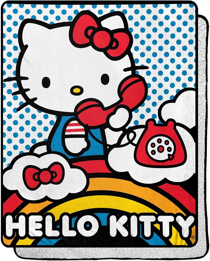 Northwest Hello Kitty Silk Touch Sherpa Throw Blanket, Plush and Warm, 40 x 50 Inches, On The Phone Design