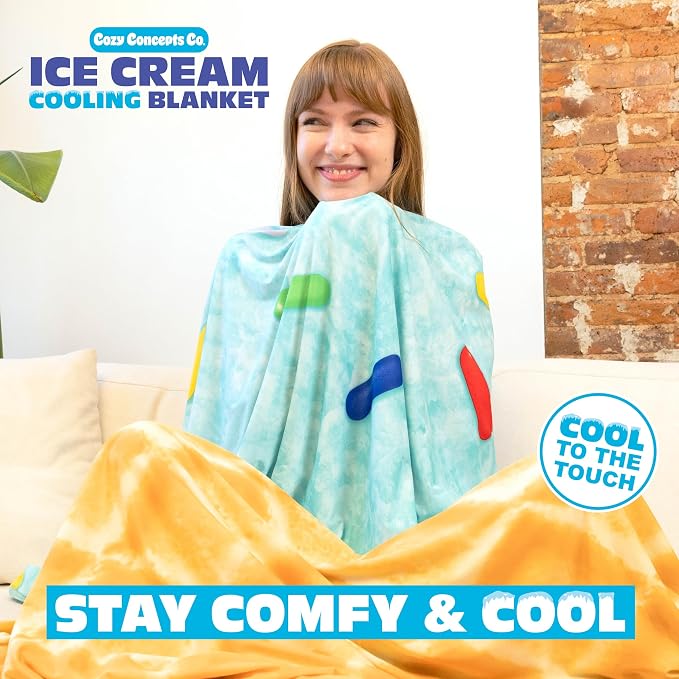 Cozy Concepts Ice Cream Cooling Blanket – Soft Lightweight Throw for Summer Comfort, Cool Vacation Gifts, Cute Ice Cream Design for Cool Days & Nights