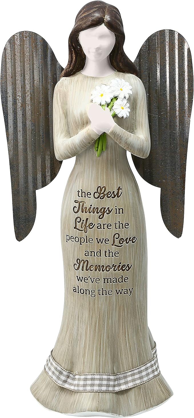 Pavilion Gift Company - 9" Angel Figurine - The Best Things in Life are The People We Love and The Memories We've Made Along The Way - Simplistic Rustic Modern Farmhouse Statue