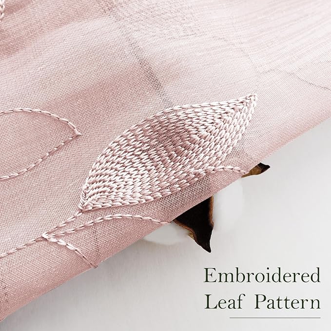 HOMEIDEAS Blush Pink Sheer Kitchen Curtains 52 x 45 Inch Length 2 Panels - Image 2