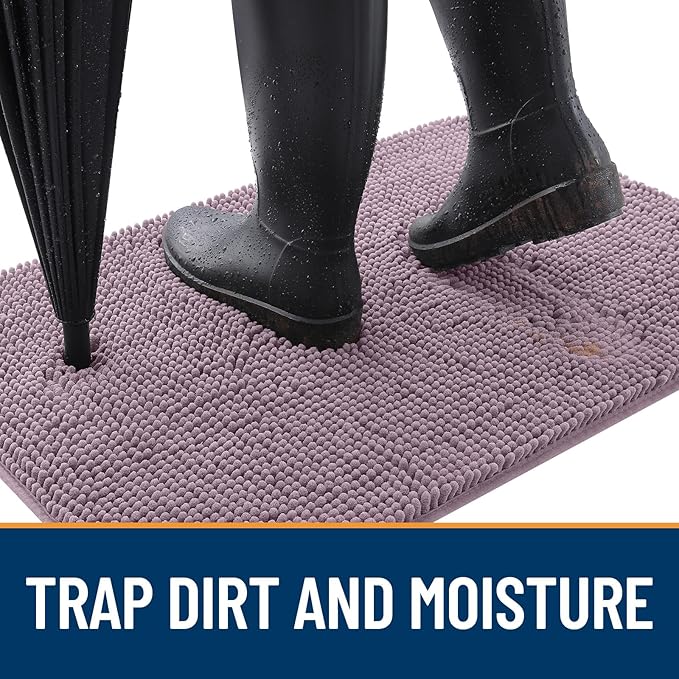 OLANLY Dog Door Mat for Muddy Paws 48x30, Absorbs Moisture and Dirt, Absorbent Non-Slip Washable Doormat, Quick Dry Chenille Mud Mat for Dogs, Entry Indoor Entryway Carpet for Inside Floor, Deep Plum