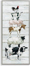 Stupell Industries Country Farm Animal Stack Cow Sheep Pig Rooster, Designed by Carol Robinson Gray Framed Wall Art, 13 x 30, Multi-Color