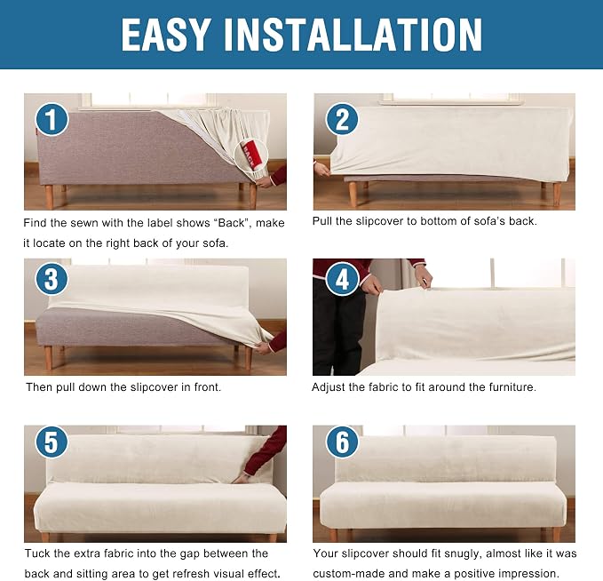 H.VERSAILTEX Real Futon Cover Armless Sofa Covers Sofa Bed Covers Stretch Futon Couch Cover Sofa Slipcover Furniture Protector Thick Soft Fabric Form Fitted Stay in Place, Ivory