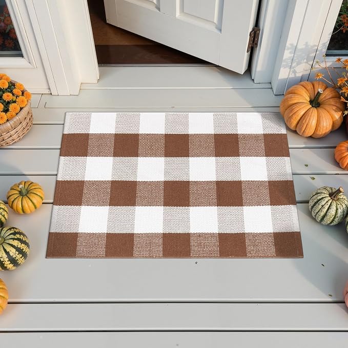 OJIA Buffalo Plaid Checkered Rug 24"x36" Fall Front Door Mat Welcome Mats | Washable Outdoor Rug for Front Porch Welcome Mat Indoor Outdoor Autumn Doormat Outside Door Mat for Entrance Entry Farmhouse