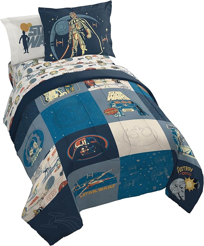 Jay Franco Star Wars Twin Comforter Set 5 Piece Soft Bedding for Boys, Blue | Darth Vader Yoda, Bed in a Bag, Comforter Sheets Sham Pillowcase, Official Product, Microfiber, Machine Washable, Boys Gift