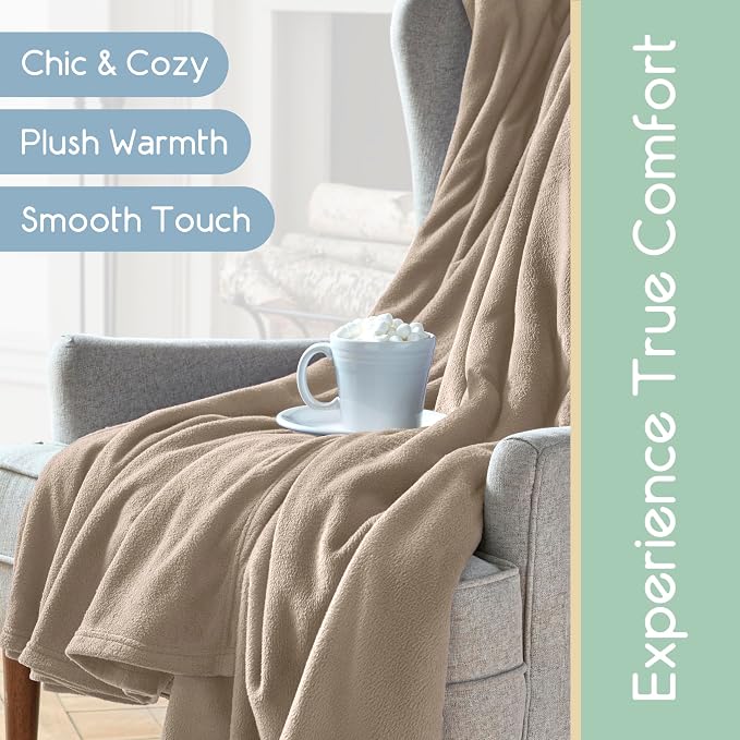 King Size Microfleece Blanket | Fleece Bed Blanket | All-Season Comfort | Supersoft Lightweight | Plush Throw Blanket for Bed Couch or Sofa | Pet-Friendly | Nutmeg
