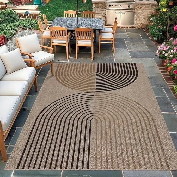 COZYLOOM 9x12 Striped Indoor Outdoor Rugs Washable Easy Jute Rug for Bedroom, Non Slip Stain Resistant Geometric Farmhouse Area Rugs Foldable Thin Carpet for Backyard Living Room Patio, Nature/Tan