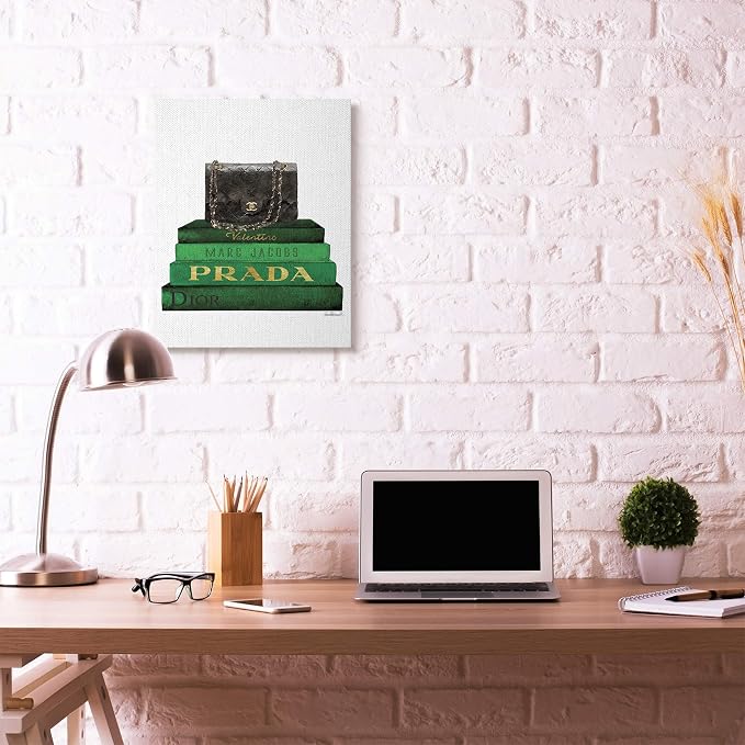 Stupell Industries 'Fashion Designer Purse Bookstack Green Black Watercolor ', Canvas Art, 24 x 30 Inches, Easy to Hang and Sturdy, Made in USA, by Amanda Greenwood