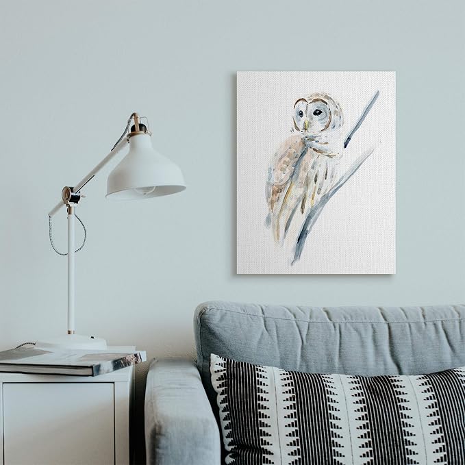 Stupell Industries 'Soft Arctic Owl Perched on Minimal Branch'| Canvas Art | Stupell Industries | 24 x 30 Inches, Easy to Hang and Sturdy, Made in USA, by Annie Warren