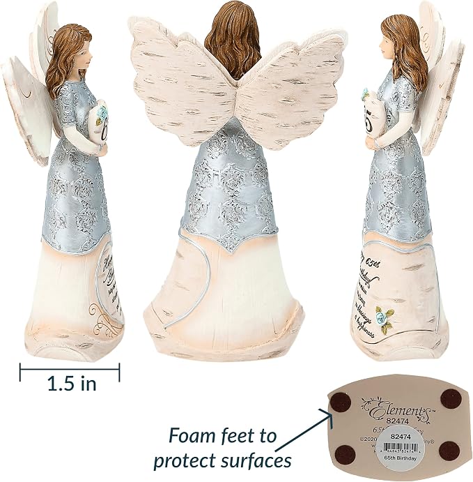 Pavilion Gift Company 65th Birthday - 6" Angel Holding a Heart, Beige