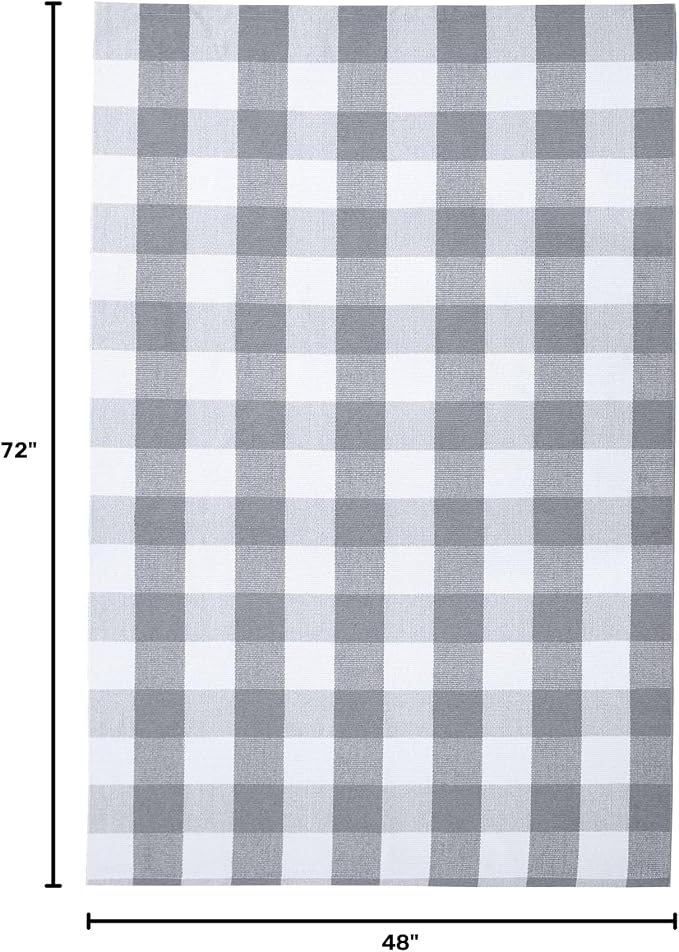 KOZYFLY Buffalo Plaid Area Rug 4x6 Ft Checkered Rug Washable Cotton Outdoor Rugs for Bedroom Gray and White Front Door Mat Carpet for Front Porch Living Room Dining Room Kitchen