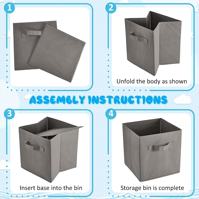 Yinder 12 Pcs Cube Storage Bin Grey 10.5''x10.5''x11'' Storage Bins for Playroom Decor Colorful Bins for Kids Foldable Baskets for Nursery Organizer Boxes Fabric Boxes