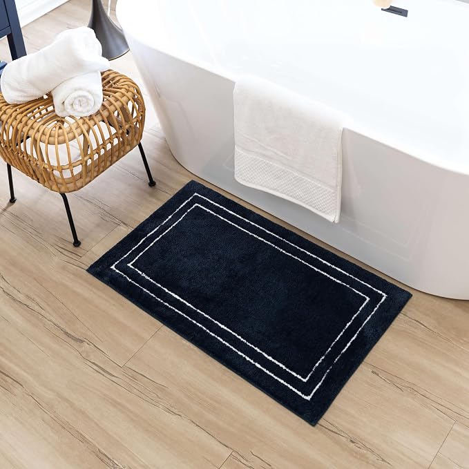 Mohawk Home Corona Casual Geometric Navy Blue 2' X 3' 4" Machine Washable Bath Mat Perfect for Bathroom