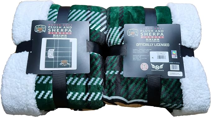 NCAA Ohio Bobcats Playmaker Plaid Ultra Cozy Sherpa Throw
