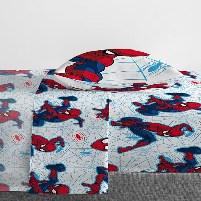 Marvel Spiderman Twin Comforter Set 5 Piece Kids Bedding for Boys, Blue | Bed in a Bag, Comforter Sheets Sham Pillowcase, Official Brand, Soft Microfiber, Machine Washable, Easy Care, Boys Gift