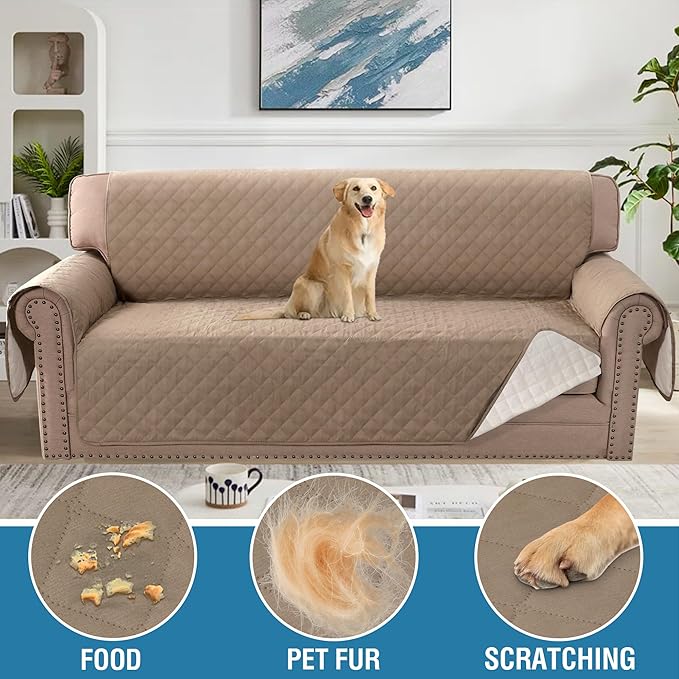 H.VERSAILTEX Sofa Cover, 100% Waterproof Slipcover Furniture Protector, Washable Couch Cover with Non-Skid Backing and Elastic Straps for Kids, Dogs, Pets(Oversized Sofa, French Oak)