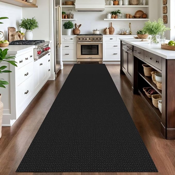 IOHOUZE Washable Exrea Long Hallway Runner Rug 3x14 Non Slip Rubber Backed Kitchen Runner Entryway Runner Indoor, Woven Rugs Floor Carpet for Kitchen Hall Entryway Stair,Black/Grey