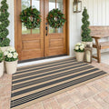 KOZYFLY Striped Rug 4x6 ft Front Door Rugs Cotton Woven Washable Indoor Outdoor Rug Brown Black Large Entrance Doormat for Front Porch Kitchen Patio Farmhouse Decor
