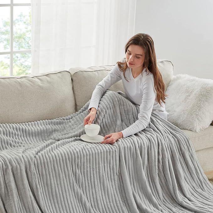 Nestl Light Grey Throw Blanket for Couch - Cozy Warm Fuzzy Blankets for Women, Plush Small Fleece Throws for Girls - Silver, 50 x 60 Inches