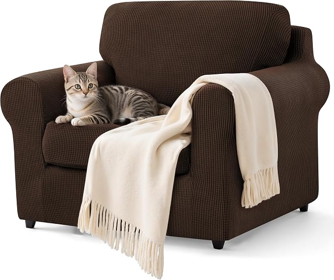 SUBRTEX 3 Pieces Stretch Sofa Slipcover Sets Couch Cover Sets Backrest Cushion Covers Furniture Protector Collection Set for Oversize Sofa Loveseat Chair Slip Covers(Small, Chocolate)