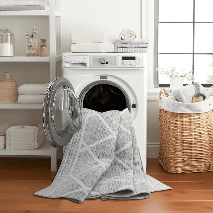ReaLife Rugs Machine Washable Area Rug - Living Room Bedroom Bathroom Kitchen Entryway Office - Padded Low Pile Stain Resistant Premium - Boho Modern Farmhouse - Tessa - Gray Ivory 5' x 7'