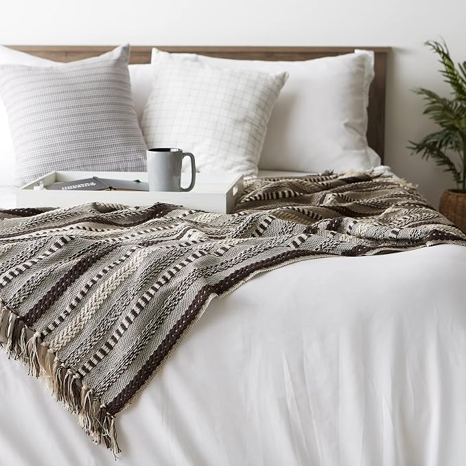 DII Braided Striped Decorative Throw Blanket, 50x60, Dark Brown