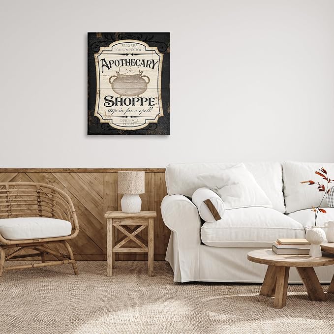 Stupell Industries 'Apothecary Shoppe Spooky Sign', Canvas Art, 30 x 40 Inches, Easy to Hang and Sturdy, Made in USA, by Jennifer Pugh | Stupell Industries | 30 x 40 Inches, Easy to Hang and Sturdy, Made in USA, by Jennifer Pugh
