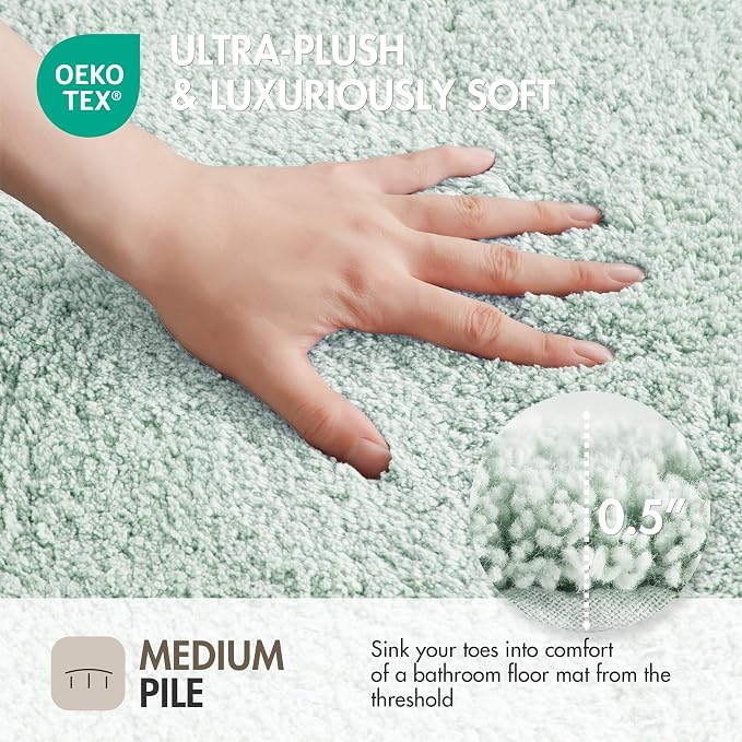 Madison Park Evan 100% Cotton Bath Rug Plush Absorbent, 24" x 40", Seafoam | Non-slip Backing, OEKO TEX, Luxurious Tufted Plush Bath Mat for Bathroom, Quick Dry, Spa Design Decorative for Shower Room