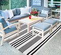 BUAGETUP Black and White Striped Outdoor Patio Rug 4' x 6',Hand Woven Cotton Patio Rug Front Porch Rug Indoor Outdoor Area Rug for Bedroom/Living/Room/Patio