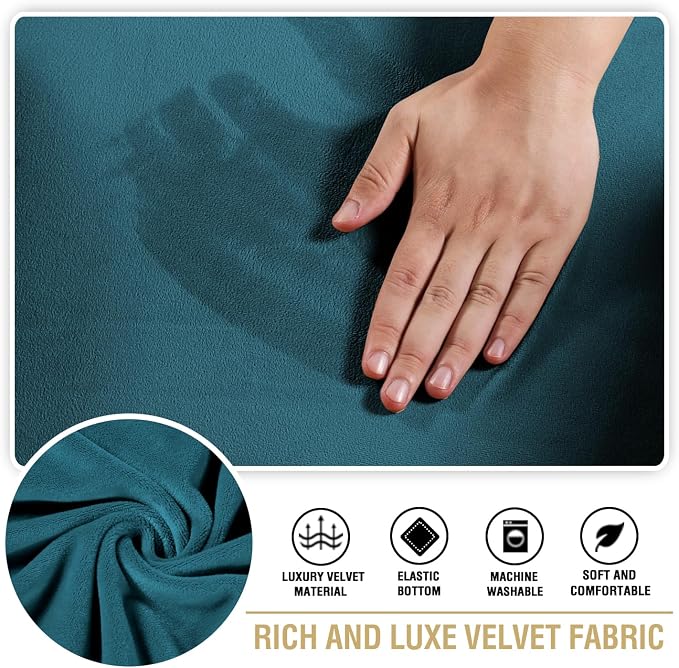 H.VERSAILTEX Stretch Velvet 2 Piece T Cushion Sofa Slipcovers - Individually Fitted Cushion Covers for 2 Couch Seat Cushions - Stay in Place (Deep Teal)