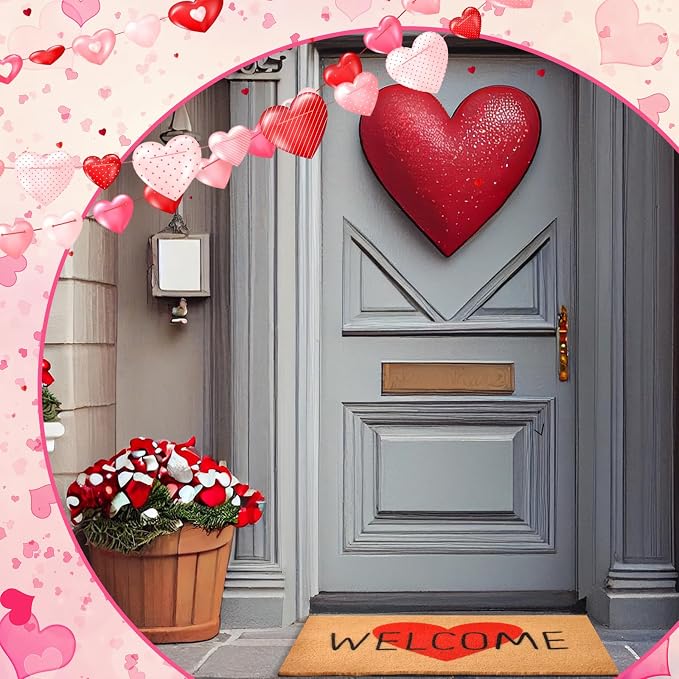 Ceenna Valentine's Day Doormat Outdoor Valentine's Heart Coir Doormat with Non-Slip Backing Red Heart Valentines Day Mat Front Porch Rug Outside Door Mat for Home Entrance Decor, 16 x 28 Inches