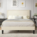 VECELO Queen Size Platform Bed Frame with Height Adjustable Upholstered Headboard, Modern Mattress Foundation,Strong Wood Slat Support, No Box Spring Needed, Easy Assembly,Beige