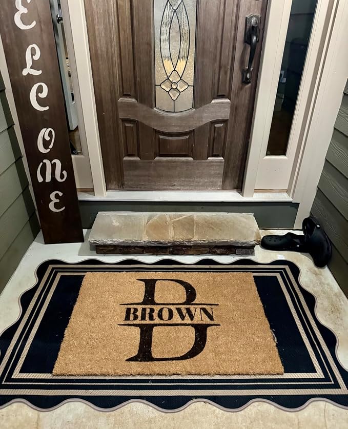 Scalloped Easy Jute 3x5 Outdoor Rug, Washable Rugs for Entryway Black Front Door Mat, Farmhouse Neutral Non Slip Indoor Carpet for Patio Living Room Backyard