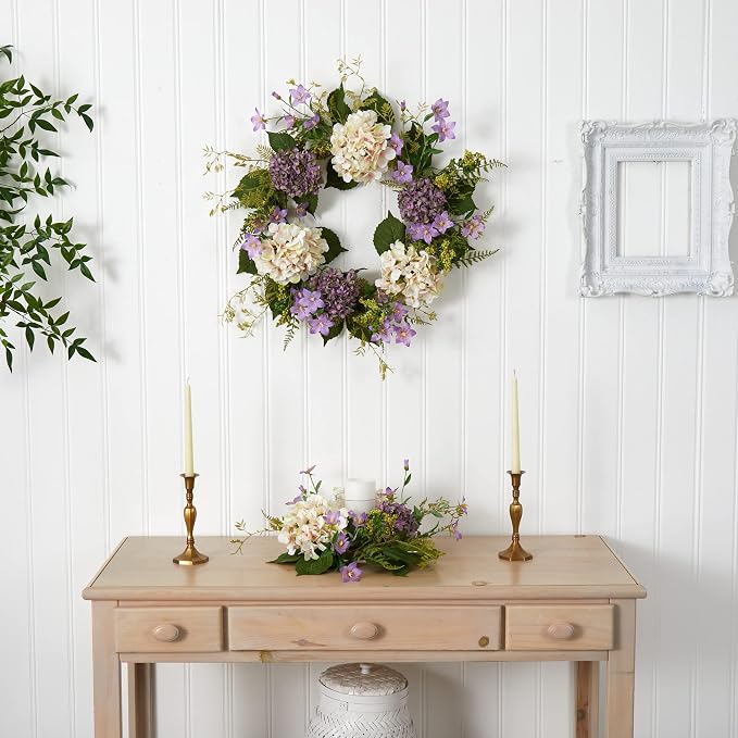Nearly Natural 24in. Hydrangea Berry Wreaths Purple