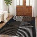 COZYLOOM 4x6 Striped Rainbow Outdoor Rug, Washable Easy Jute Rug for Living Room, Stain Resistant Non Shedding Neutral Area Rugs with Non Slip Backing for Bedroom, Entryway, Patio, Black Brown