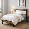LIKIMIO Twin Bed Frames, Storage Headboard with Charging Station, Solid and Stable, Noise Free, No Box Spring Needed, Easy Assembly, Wood and Cream