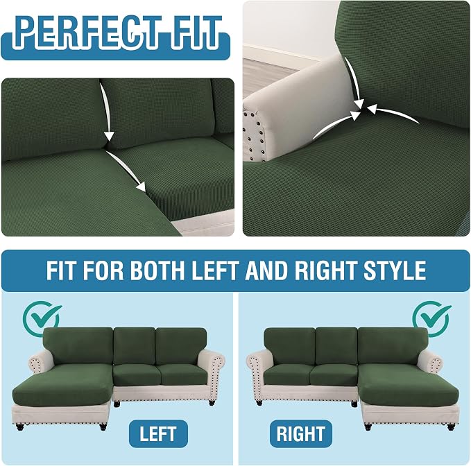 H.VERSAILTEX Sectional Couch Covers 6 Pieces Stretch Sofa Cover for Sectional Sofa Set Separate L Shaped Couch Cover for Both Left/Right Couch (Seat and Back: 1 Chaise + 2 Sofa, Bronze Green)