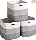 ICERZCZ 11 Inch Cube Storage Bins, Storage Cube Organizer Bins, Woven Cotton Rope Basket for Storage, Storage Baskets for Organizing Shelves, Grey Baskets for Toys, Gradient Grey (Pack of 3)