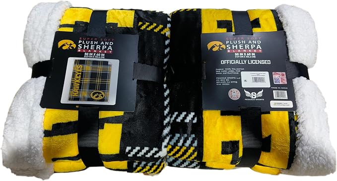 NCAA Iowa Hawkeyes Playmaker Plaid Ultra Cozy Sherpa Throw