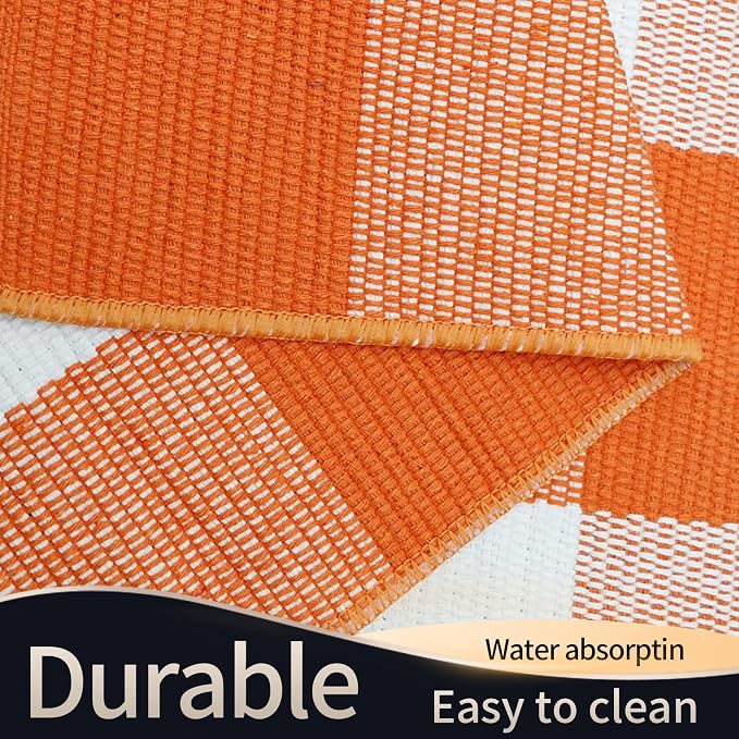 SEEKSEE Buffalo Plaid Outdoor Rug 27.5x43 Orange and White Front Door Mat, Layering Rug for Porch, Halloween Doormat, Front Porch Rug for Outdoor Entrance Entryway Patio Porch Decor