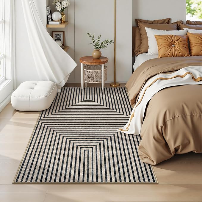 Collive 3x5 Easy Jute Outdoor Entryway Rug, Washable Modern Geometric Indoor Carpet Black Neutral Small Area Rugs, Non Slip Woven Kitchen Mats for Entrance Bedroom Kids Room Patio Decor