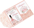 50PCS Personalized Pink Quinceanera Invitations with Envelopes | 4.7x7 inch, Laser Cut Hollow Rose Pocket, Invitation Cards for Miss XV, Sweet 16, 18th Birthday, Quince Invite