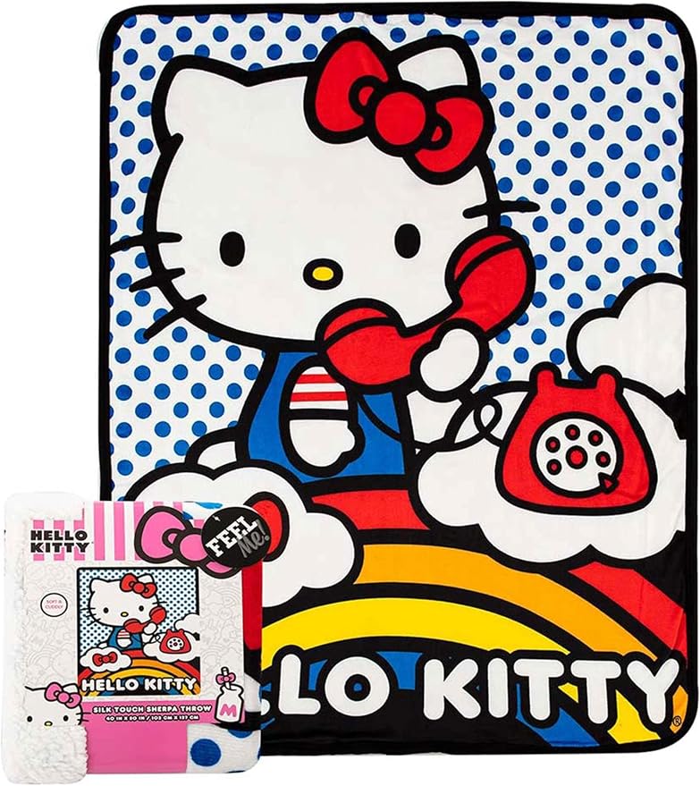 Northwest Hello Kitty Silk Touch Sherpa Throw Blanket, Plush and Warm, 40 x 50 Inches, On The Phone Design