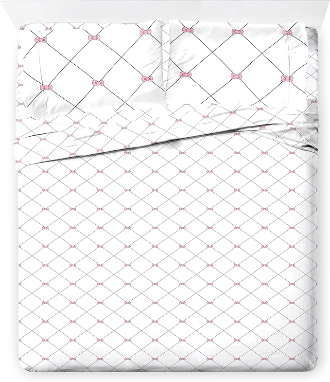 Sanrio Hello Kitty King Comforter Set 7 Piece Bedding for Girls, White | Bed in a Bag, Comforter Sheets Shams Pillowcases, Official Product, Soft Microfiber, Machine Washable, Girls Gift