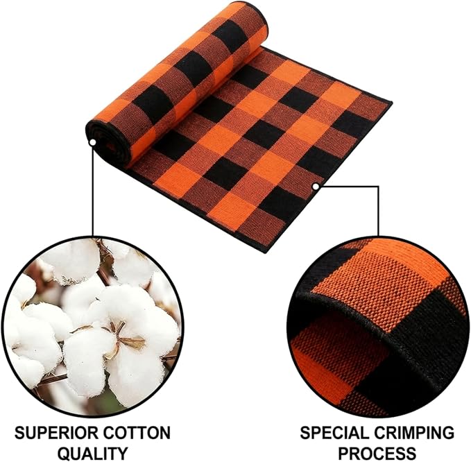 Halloween Orange and Black Buffalo Plaid Rug, 3'x5' Indoor Outdoor Durable Rug, Spooky Accent Mat for Halloween Indoor Outdoor Decor, Living Room, Porch, Patio, Entryway