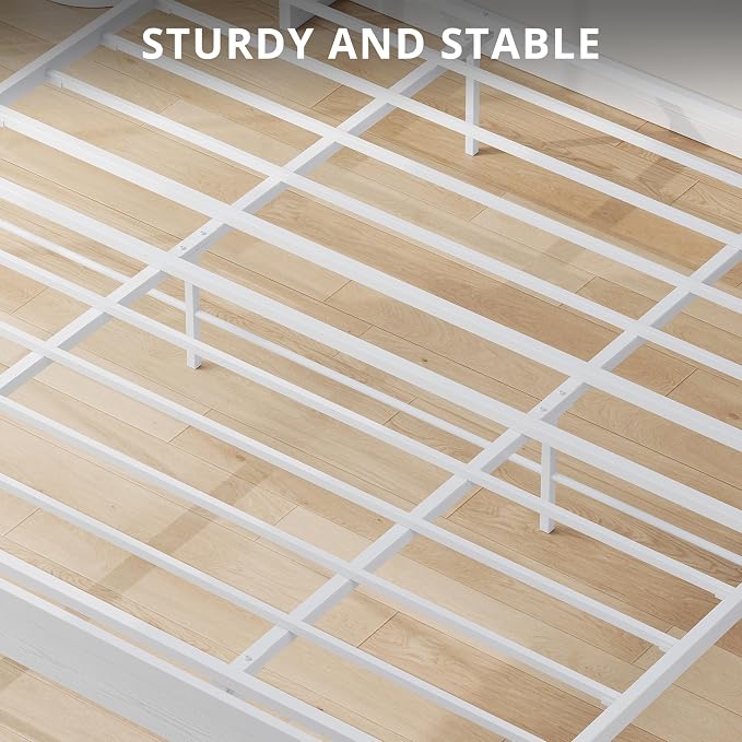 LIKIMIO California King Bed Frames with 2-Tier Storage Shelf Headboard | Wood Platform Bed, Camas California King with Strong Metal Supports, Sturdy, Noise-Free, No Box Spring Needed, White