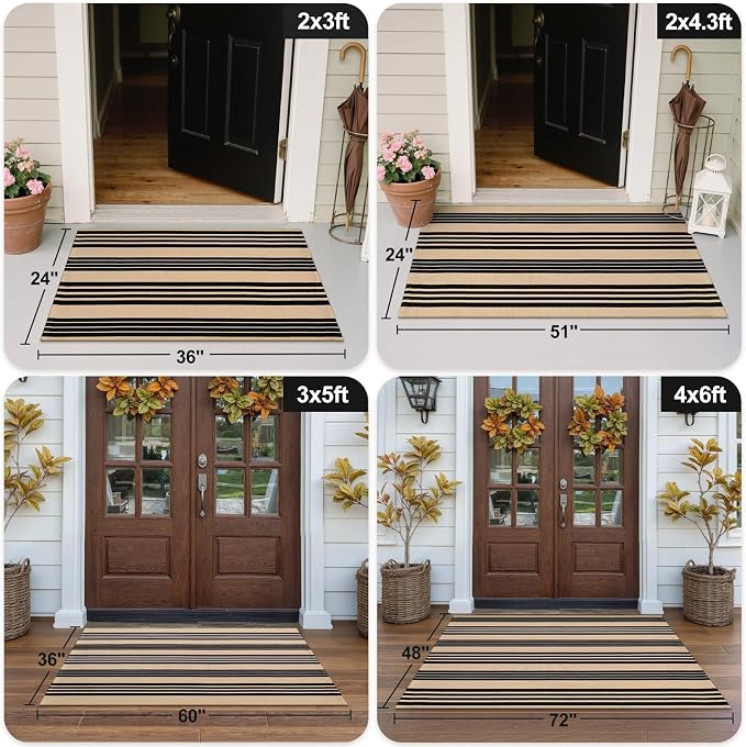 OJIA Front Door Mat 24"x51", Striped Porch Rug Outdoor Door Mat Porch Decor | Machine Washable Front Door Rug Indoor Outdoor Rug Cotton Woven Entry Rug for Entryway/Kitchen/Farmhouse/Home Entrance Decor