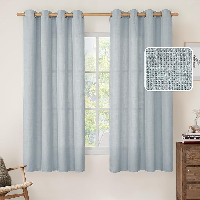 LAMIT Faux Linen Curtains for Bedroom, Grommet Thick Linen Drapes Light by LAMIT