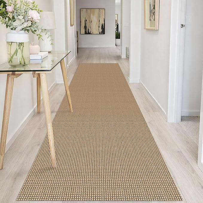IOHOUZE Washable Runner Rug 3x10 Non Slip Rubber Backed Long Hallway Runner Entryway Runner Indoor, Kitchen Rugs Woven Cotton Floor Carpet for Hall Entrance, Orange/Tan/Brown