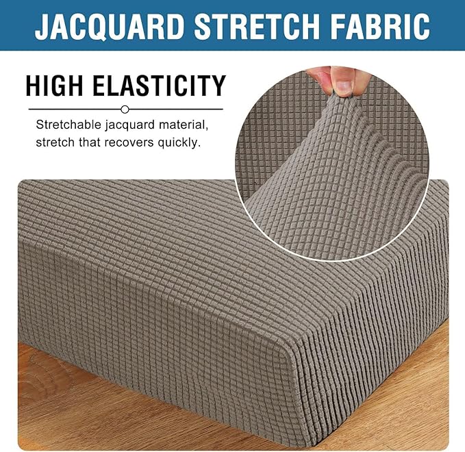 H.VERSAILTEX Super Stretch Individual Chaise Cover Sectional Couch Covers for L Shaped Sofa Both Left/Right Featuring Thick Jacquard Textured Twill Fabric (1 Piece Chaise Cover Large, Taupe)